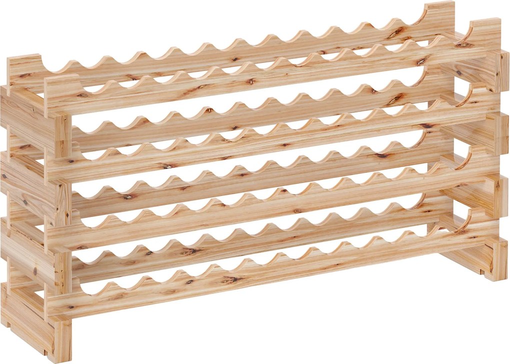 HOMCOM Lucfenyő Borospolc, Borospince 4 Polccal 48 Üveghez és Maximális Teherbírás 60 kg, 114x28x56,5 cm, Természetes Fa | Aosom