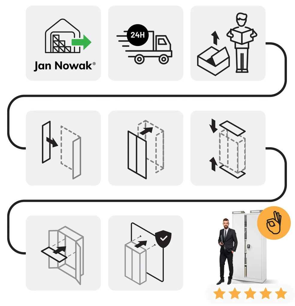 Fém iratszekrény JAN H, 900 x 1950 x 400 mm, szürke