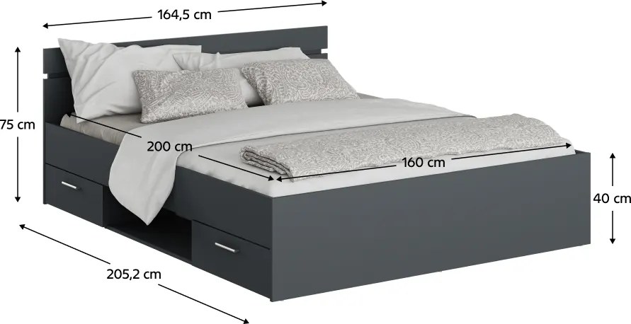 Ágykeret, 160x200, grafit, MICHIGAN NEW