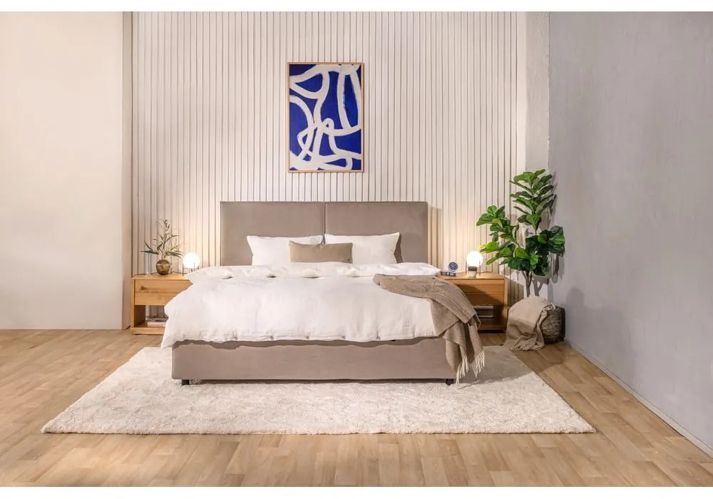 Szürkésbarna kárpitozott ágyneműtartós franciaágy ágyráccsal 160x200 cm Myra Bold – Bonami Selection