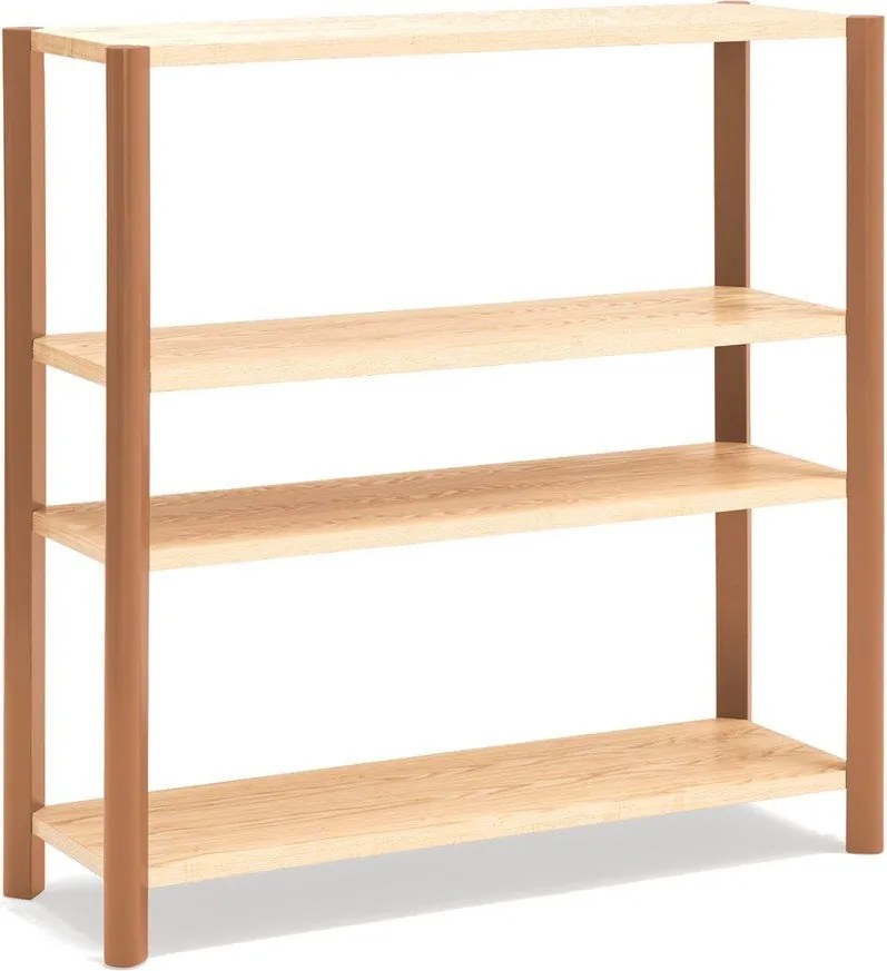 Téglavörös-világos natúr színű polcos állvány tölgyfa dekorral 126x128x43 cm Bona – Teulat