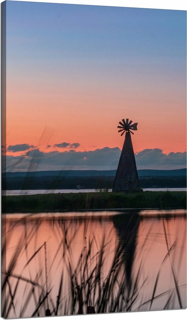 Vászonkép Szélmalom Ég Természet Naplemente Tó Fű 70x120
