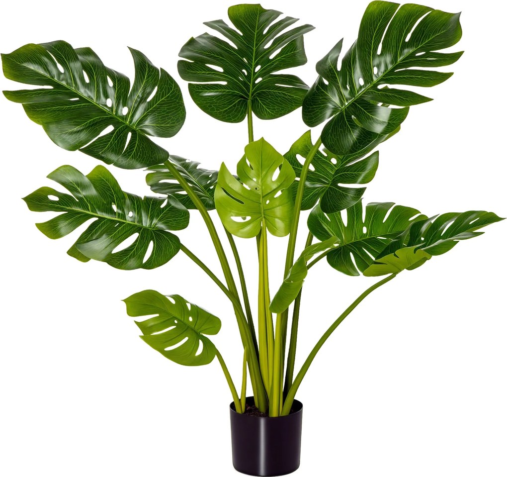 HOMCOM Műnövények 110 cm Műanyag Monstera Növény Cserépben Műfa Benti Dekorációs Növény Irodai Növény Műanyag Cserép Benti és Kinti Használatra | Aoso