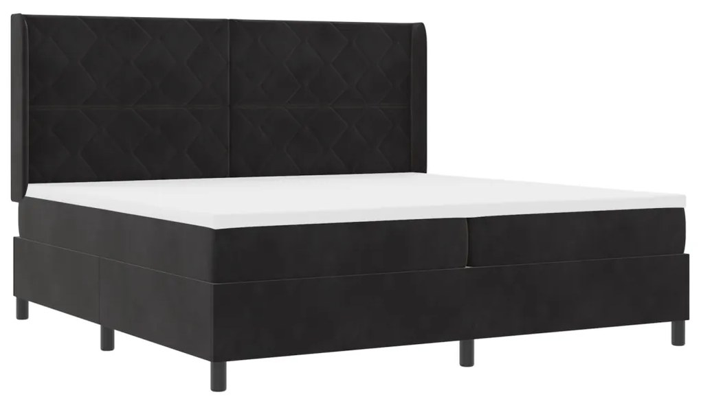 Boxspring Ágy Matraccal és LED Fekete 200x200 cm Bársony