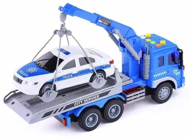 Police Rescue Truck 38Cm Autómentő Teherautó Játék Rendőrautóval Darus Emelővel Hang és Világítás