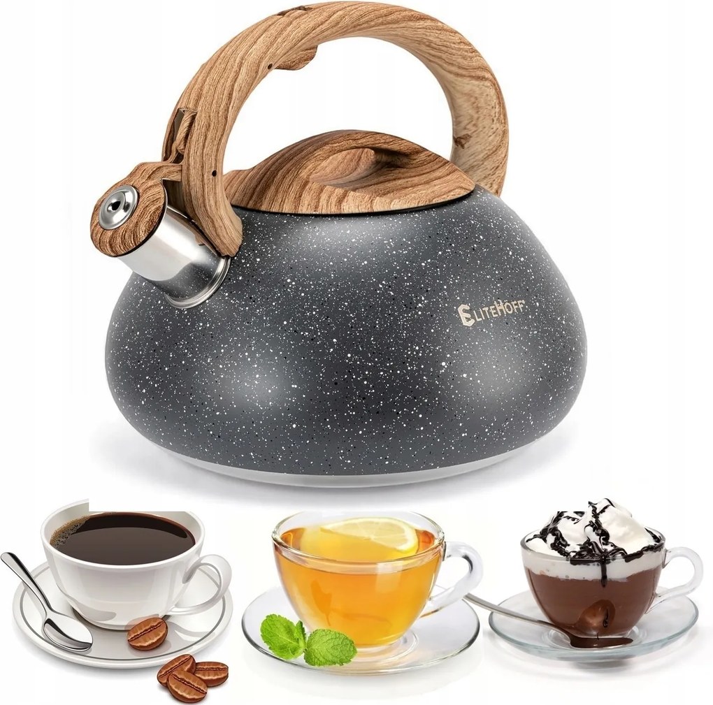 Acél Vízforraló Gázsíppal Indukciós 3,0 L Elitehoff 5111 szürke