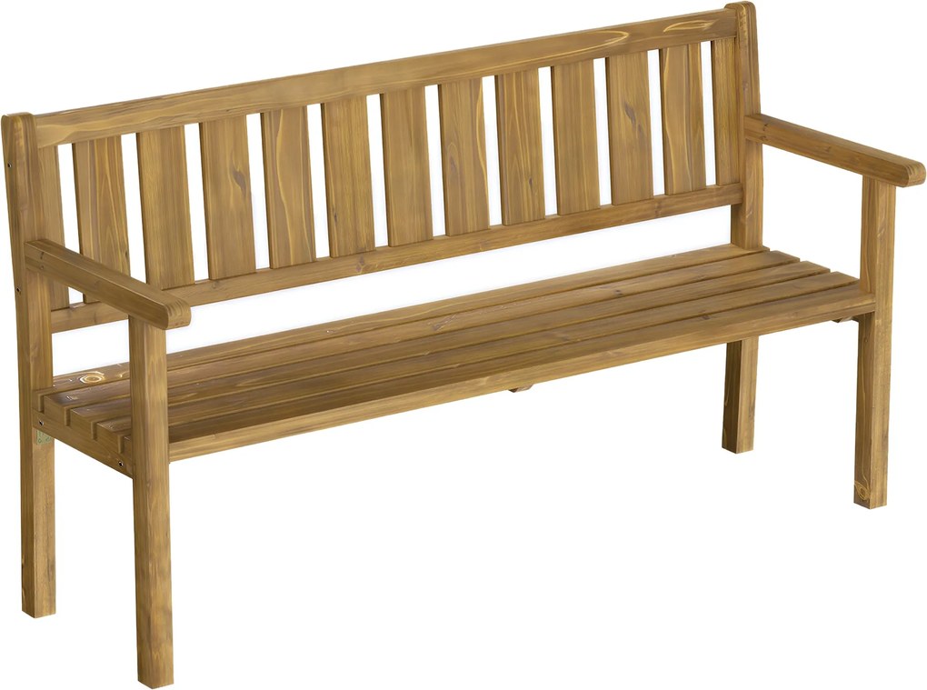 Outsunny 3 személyes kültéri fapad, időjárásálló, támlával és karfával, 360 kg teherbírás, kert/erkély/terasz — 167 x 57 x 93 cm, teak | Aosom
