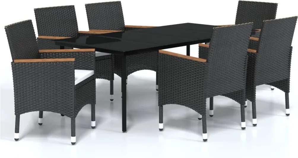 vidaXL 7 részes fekete kerti étkezőgarnitúra párnákkal