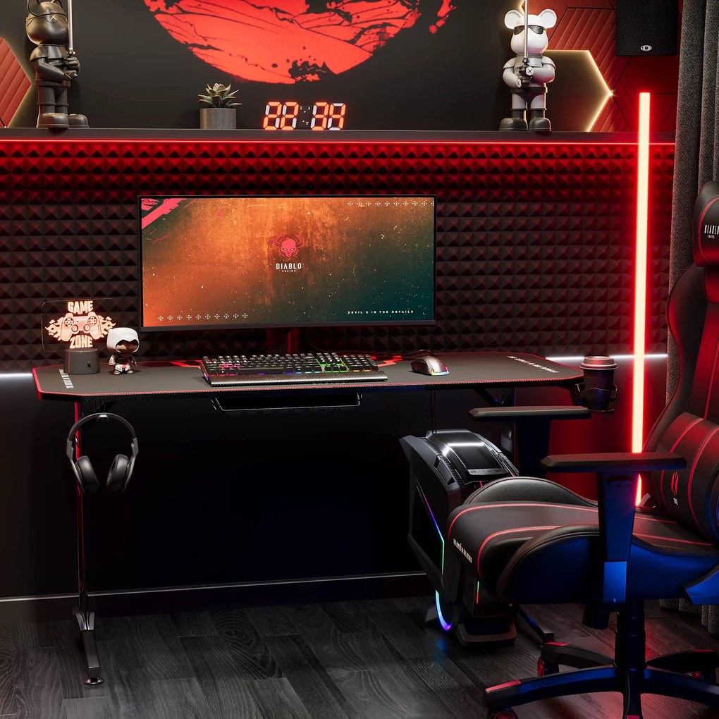 Gamer asztal 140 cm fekete: Diablo X-Mate 1400