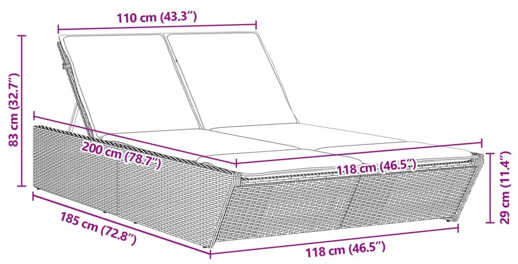 világosszürke polyrattan dupla napozóágy párnával