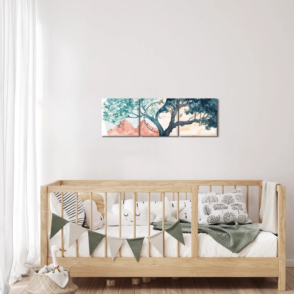 Kép – Akvarellfa tele élettel (órával) (90x30 cm)