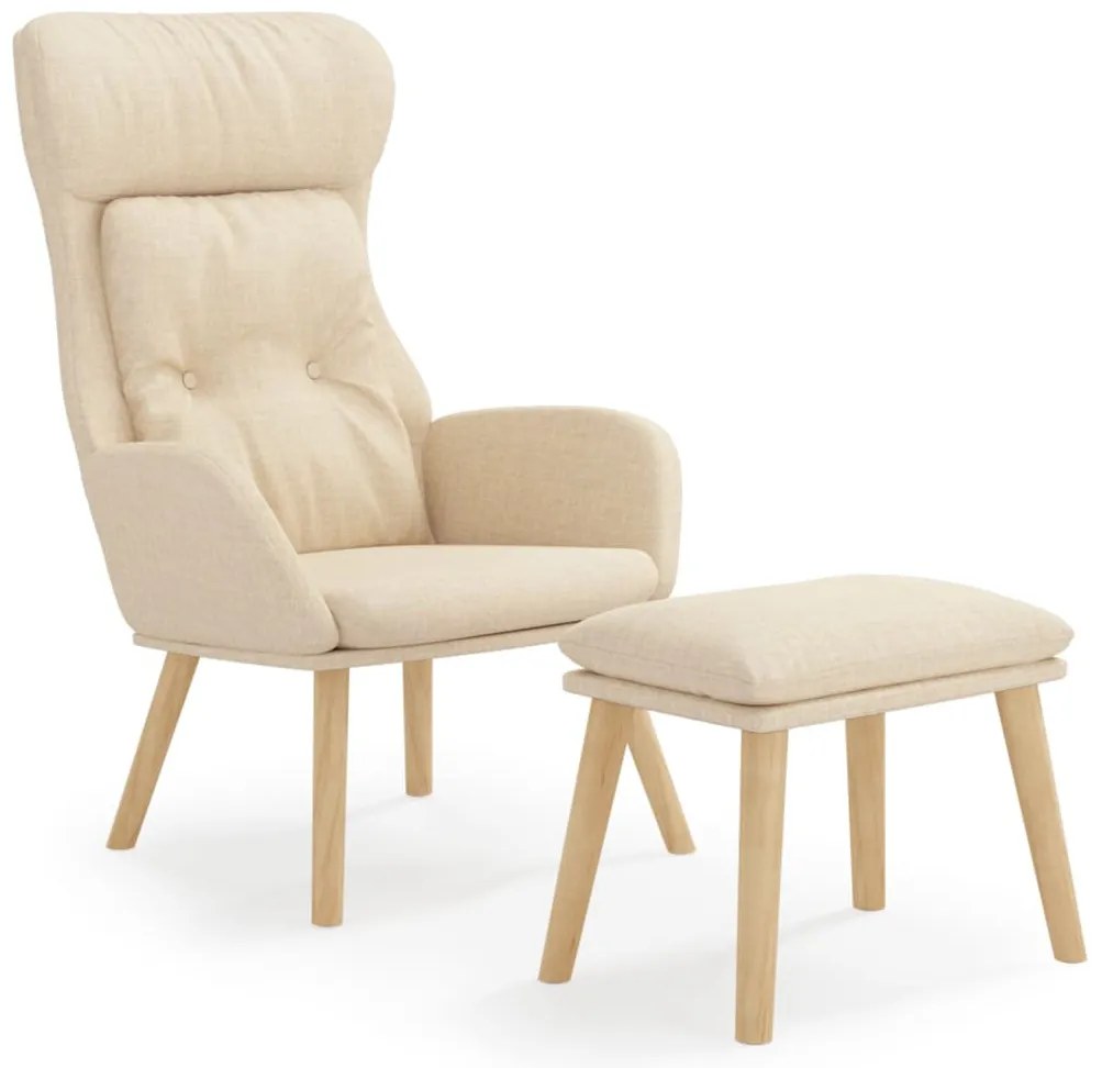 Krémszínű szövet pihenőfotel lábtartóval