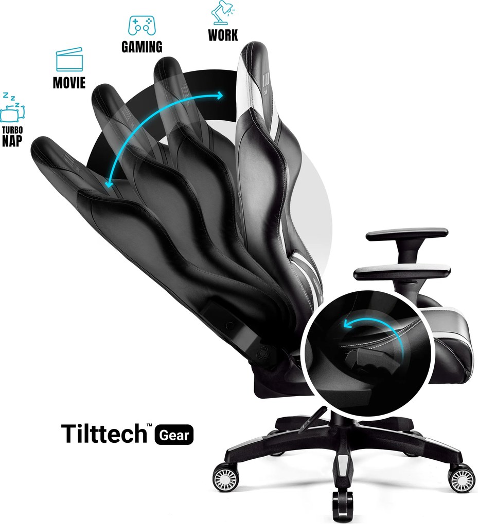 Gamer szék műbőr Normal Size, fekete-fehér: Diablo X-Horn 2.0