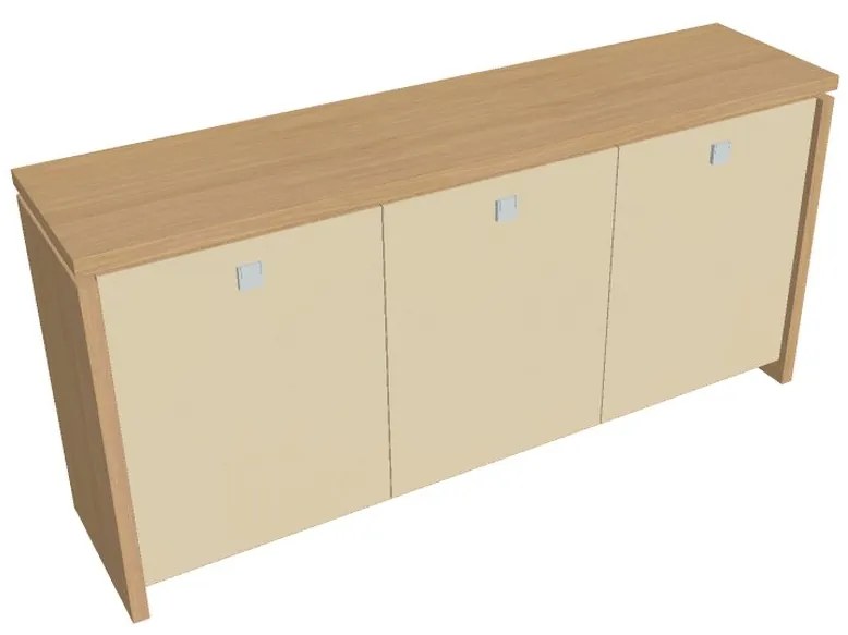 Verno alacsony szekrény 188 x 46 x 90 cm, üvegajtó, világos tölgy / vanília