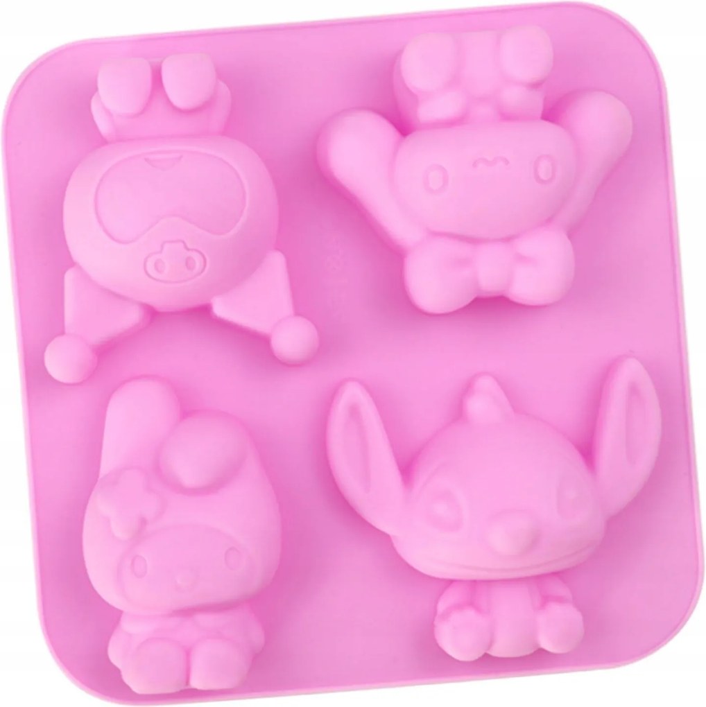 Szilikon Sütőforma 4 Kekszhez Stitch Kuromi Melody MF-482