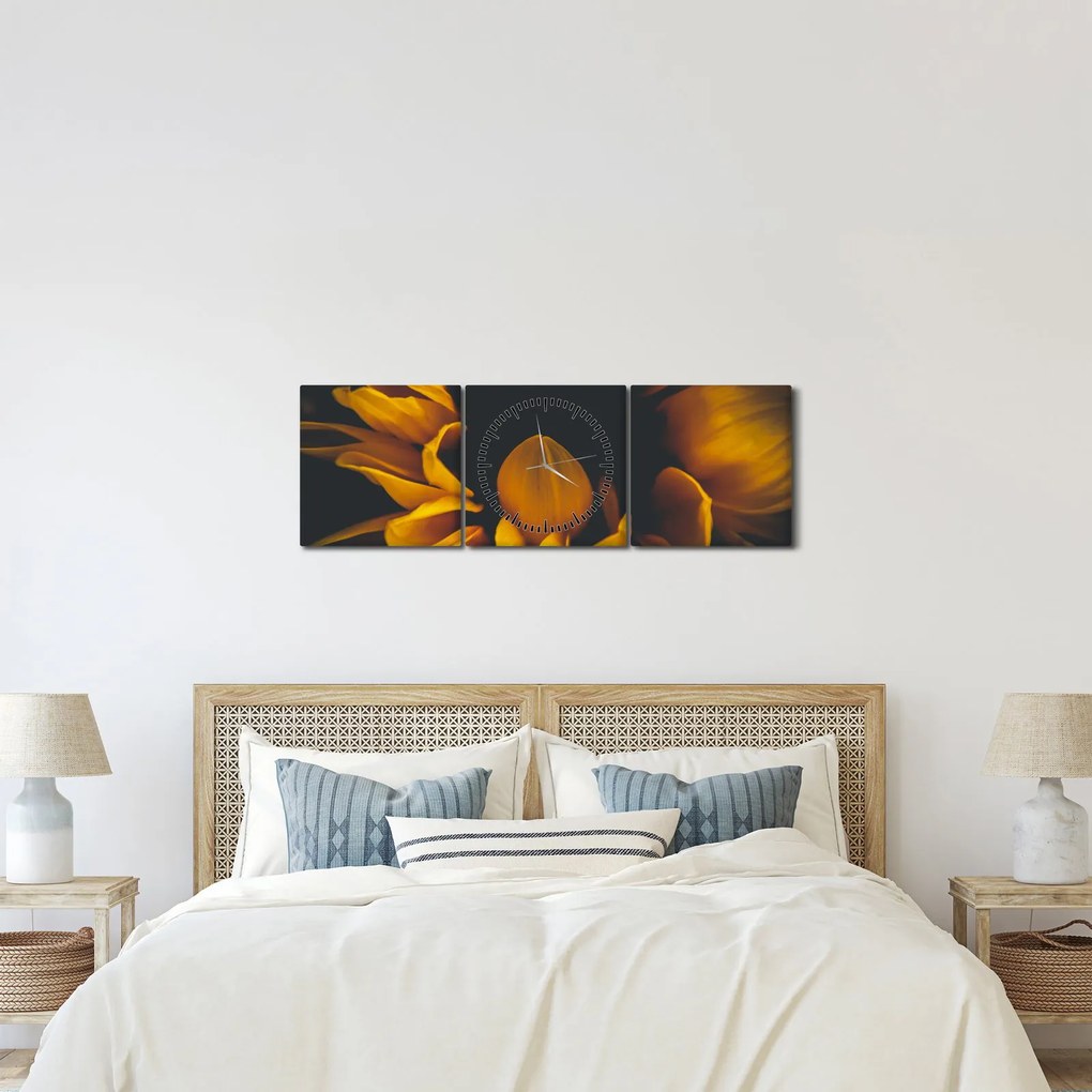 Kép - Napraforgó fekete háttérben (órával) (90x30 cm)