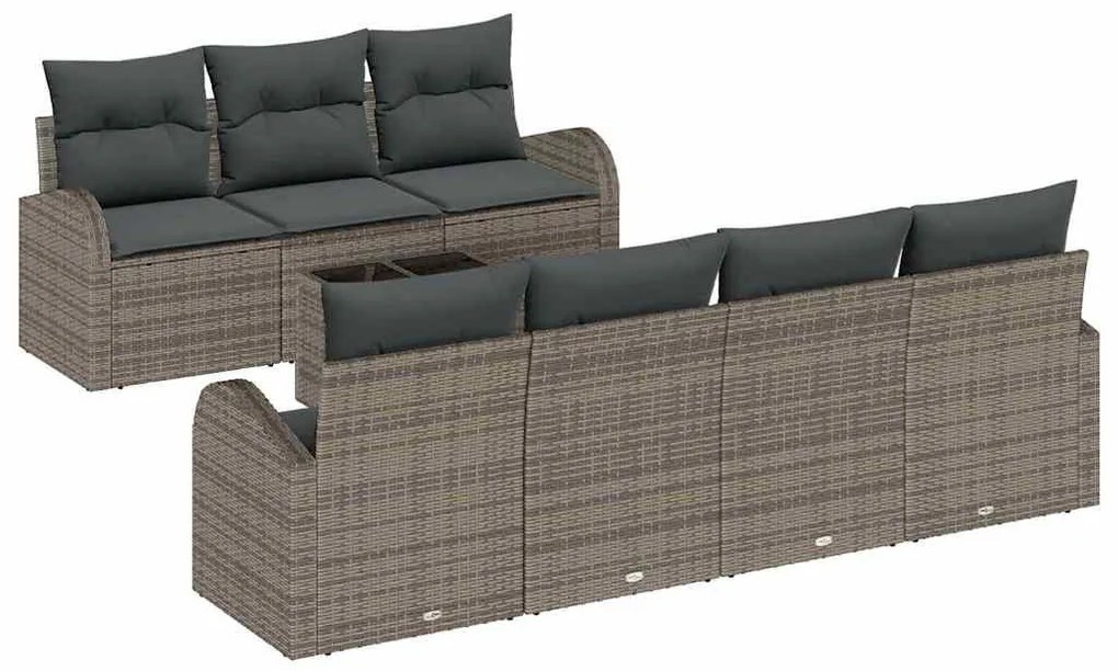 Kerti Kanapé Szett 8 pcs Szürke 55 x 55 x 37 cm polirattan