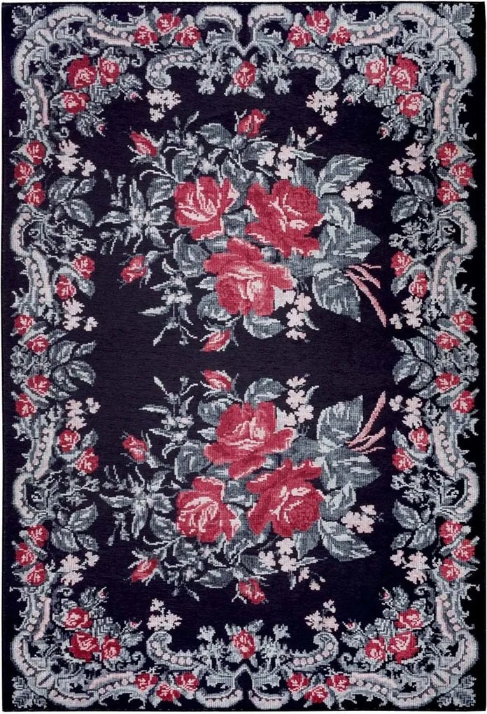 Fekete szőnyeg virágokkal, rózsákkal Nouristan 160x230 cm