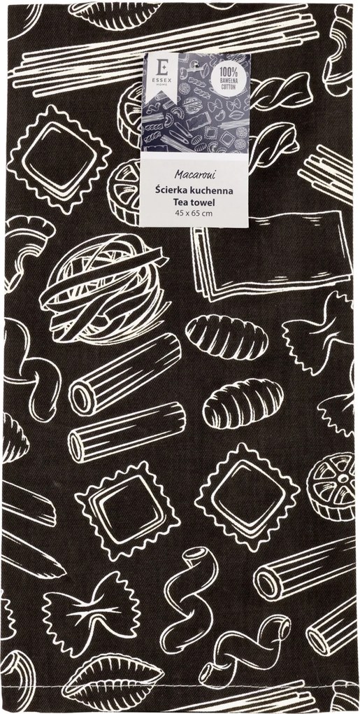 Pamut törlőkendő fekete konyhai törlőkendő tészta motívummal Pasta