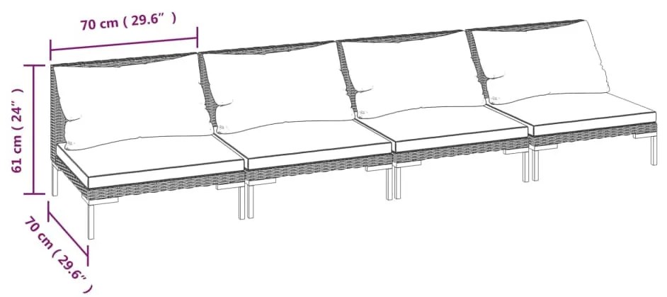 4 részes sötétszürke polyrattan kerti bútorszett párnákkal