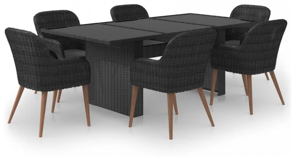 7 részes fekete polyrattan kerti étkezőgarnitúra