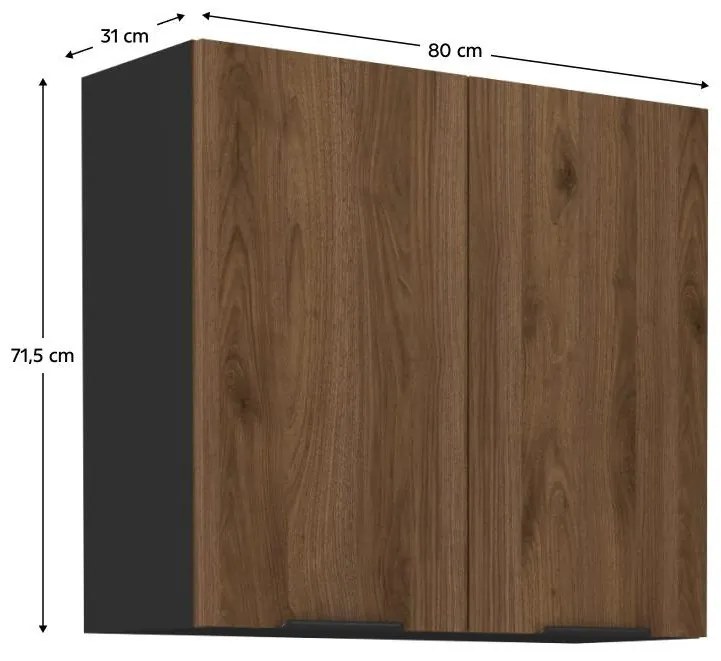 Felső konyhaszekrény Monzesa 80 G 72 2F (okapi dió + fekete) . 1096947