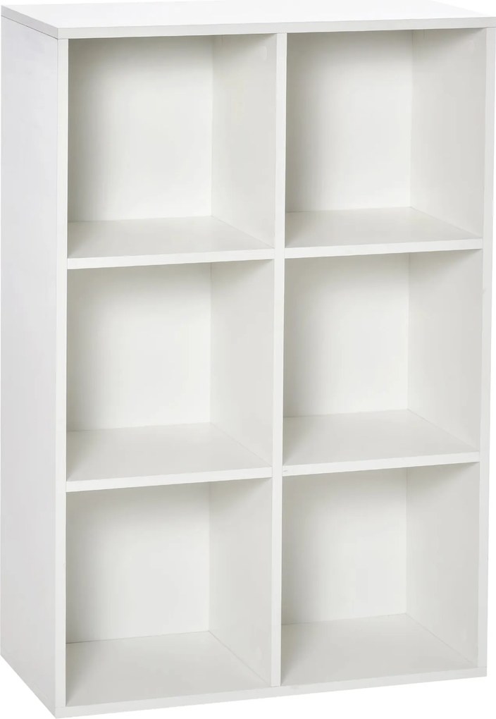 HOMCOM Fa Könyvespolc 3-Szintes Polcokkal és 6 Tárolórekesszel Nappalira, Hálószobába, Irodába 65,5x30x97,5 cm Fehér | Aosom