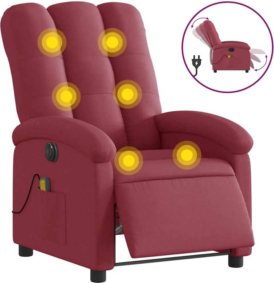 vidaXL bordó szövet elektromos dönthető masszázsfotel