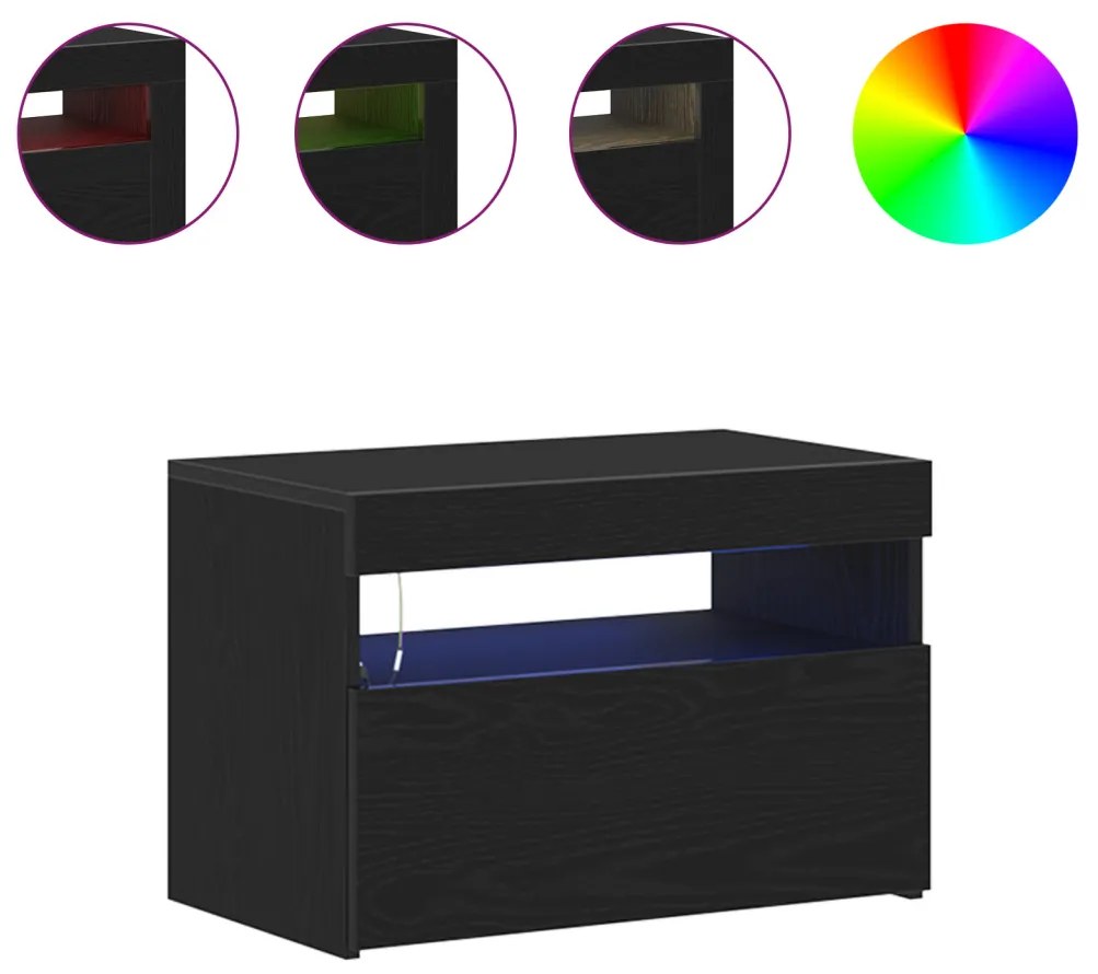 Éjjeli Szekrény LED Világítással Fekete Tölgy 60x35x40 cm Műanyag Fa