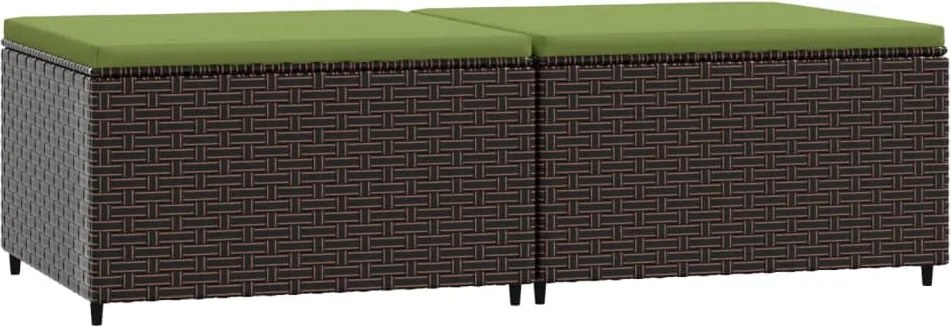 vidaXL 2 db barna polyrattan kerti lábtartó párnával