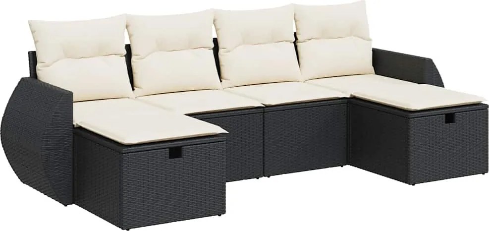 vidaXL 6 részes fekete polyrattan kerti ülőgarnitúra párnákkal