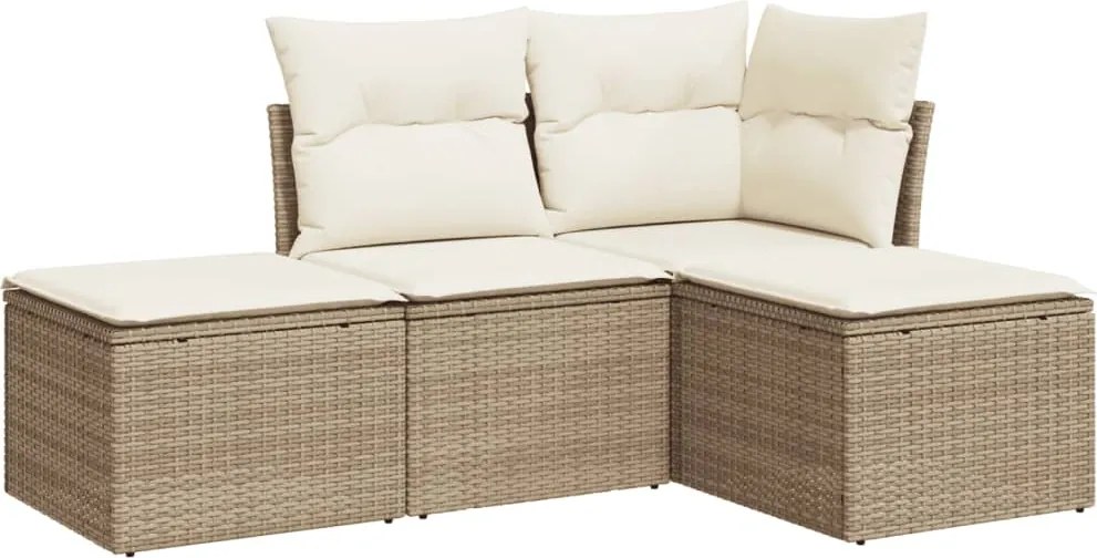 vidaXL 4 részes bézs polyrattan kerti ülőgarnitúra párnákkal