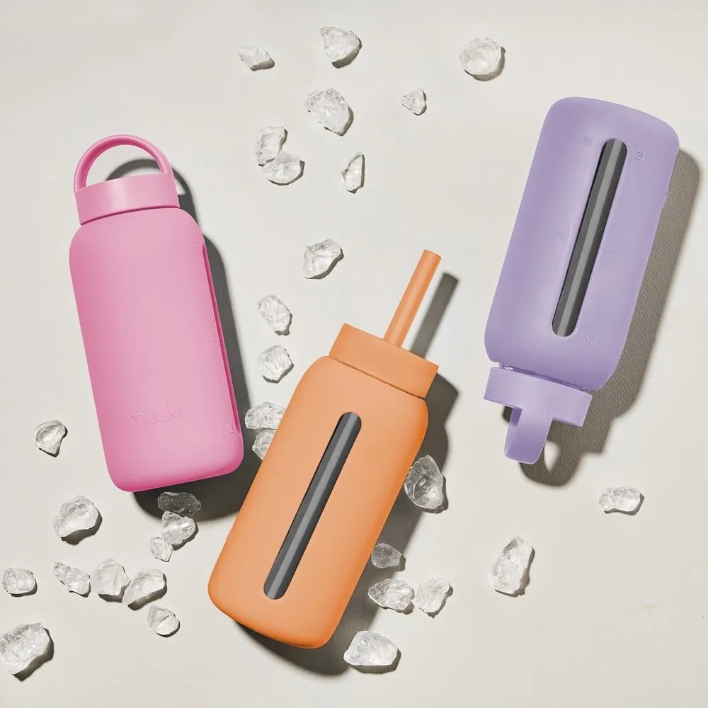 Szilikon szívószál tisztítókefével-fedéllel Tropical Papaya Mini – Muuki