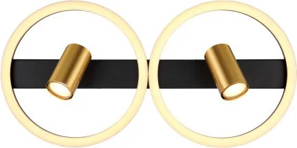 Globo 57033-2 Fali lámpa fém fekete matt, fém sárgaréz matt, műanyag fehér, HxSzxM: 600x300x155mm, LED 24W 230V, 2850lm forrás, 1400lm kimenet, 3000K, 2x GU10 LED 5W 230V izzók nélkül