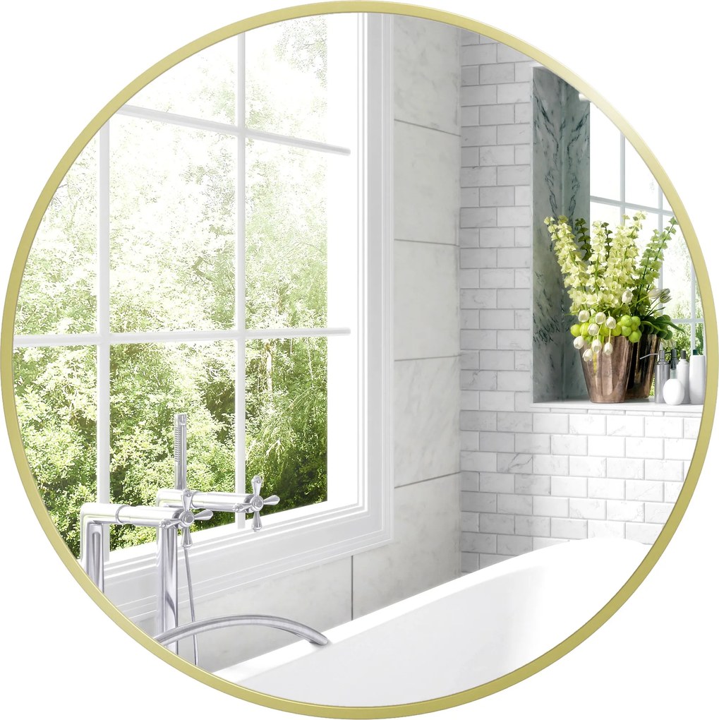 HOMCOM Fürdőszoba Tükör Ø60 cm Fali Tükör Dekoratív Tükör Alumínium Kerettel és Könnyen Telepíthető Kampóval Nappali, Előszoba, Folyosó Arany | Aosom