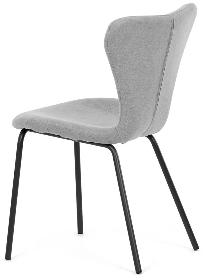 Scaun de sufragerie, material gri argintiu, picioare metalice negre