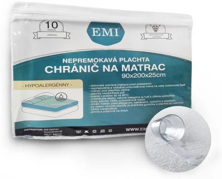 EMI fehér vízálló gumis lepedő, 120x200-as lap