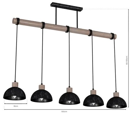 Csillár zsinóron ERIK 5xE27/60W/230V barna/fekete