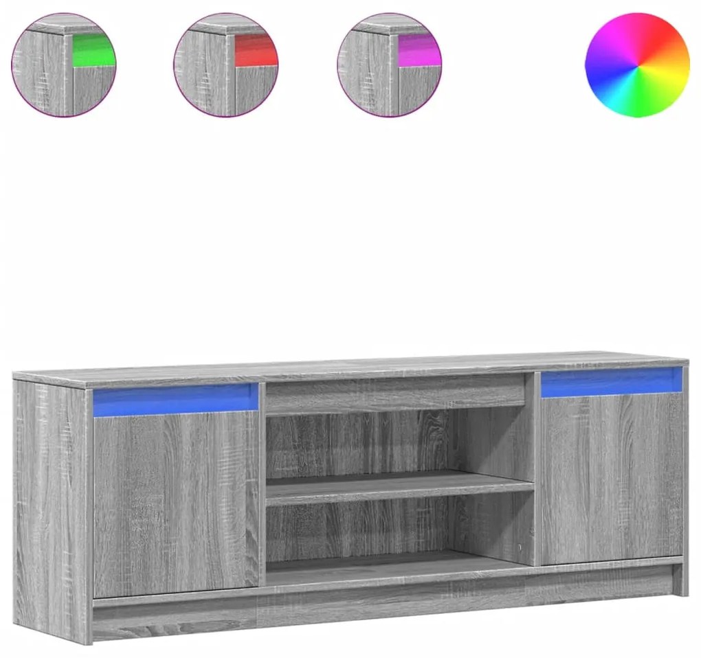 szürke sonoma színű szerelt fa LED-es TV-szekrény 139,5x34x50cm