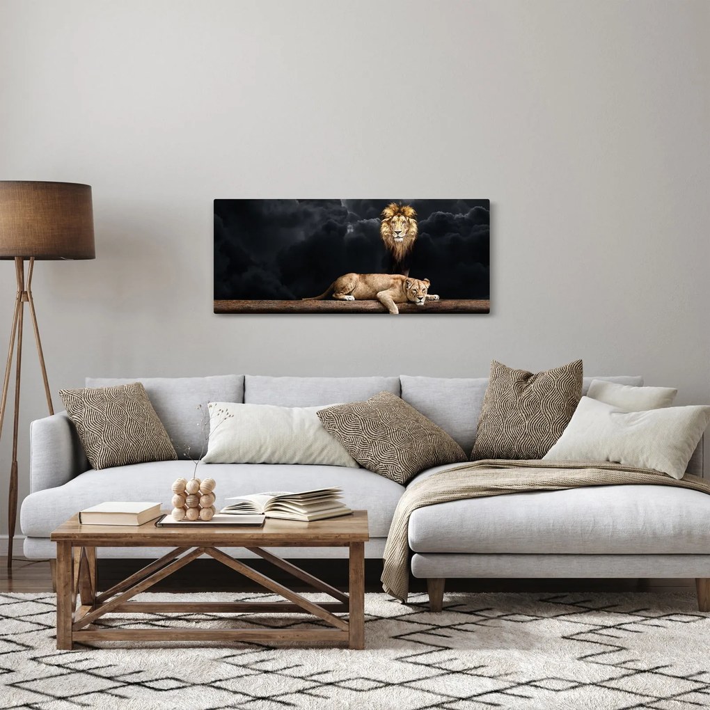 Kép - oroszlán és a nőstény oroszlán a felhőkben (120x50 cm)