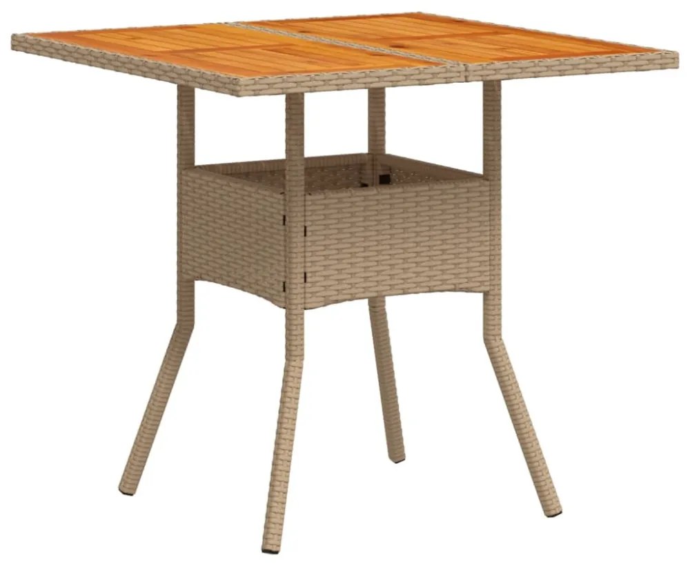 bézs polyrattan és akácfa kerti asztal 80 x 80 x 75 cm