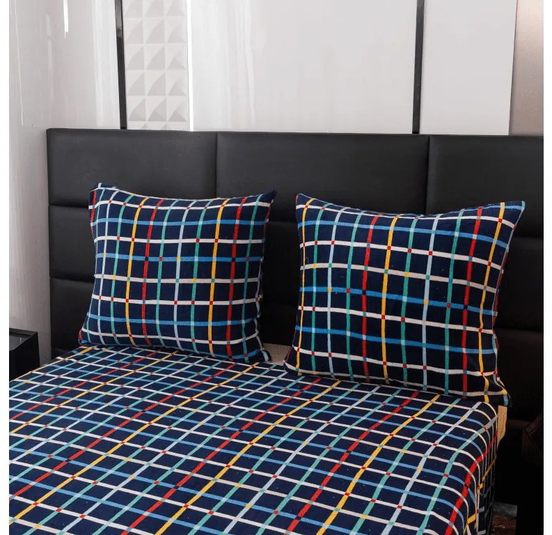 Mikroplüss ágyneműhuzat GRID sötétkék Ágyneműhuzat mérete: 2 db 70 x 90 cm | 200 x 220 cm