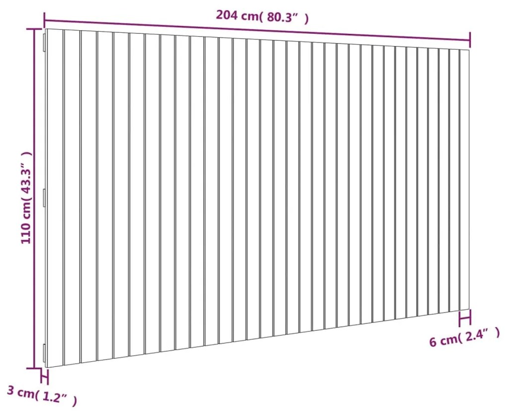 fekete tömör fenyőfa fali fejtámla 204x3x110 cm