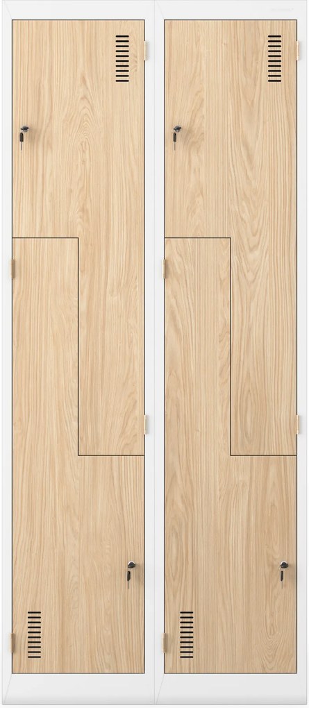 L típusú, négyrekeszes szociális ruhaszekrény, fehér/sonoma tölgy, 800x1850x450 mm: JULIA Eco Design