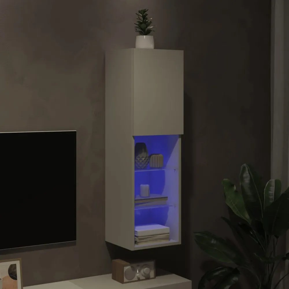 fehér TV-szekrény LED-lámpákkal 30,5 x 30 x 102 cm