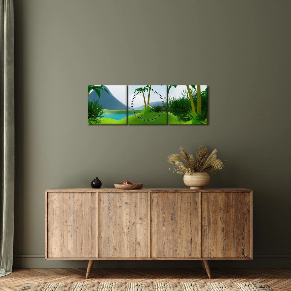 Kép - tavak dzsungelben (órával) (90x30 cm)