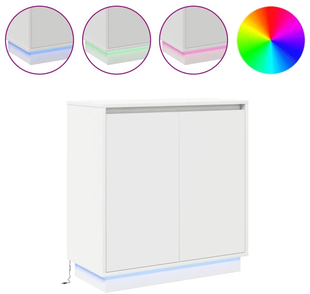 LED éjjeliszekrény Fehér - 71x34.5x75 cm, Mérnökfából készült