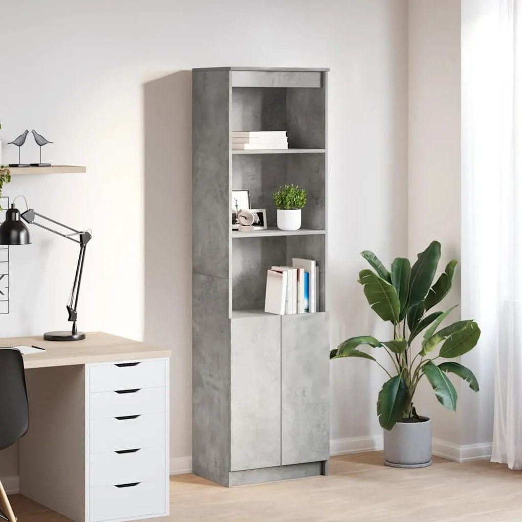 betonszürke szerelt fa magasszekrény 50x35x180 cm