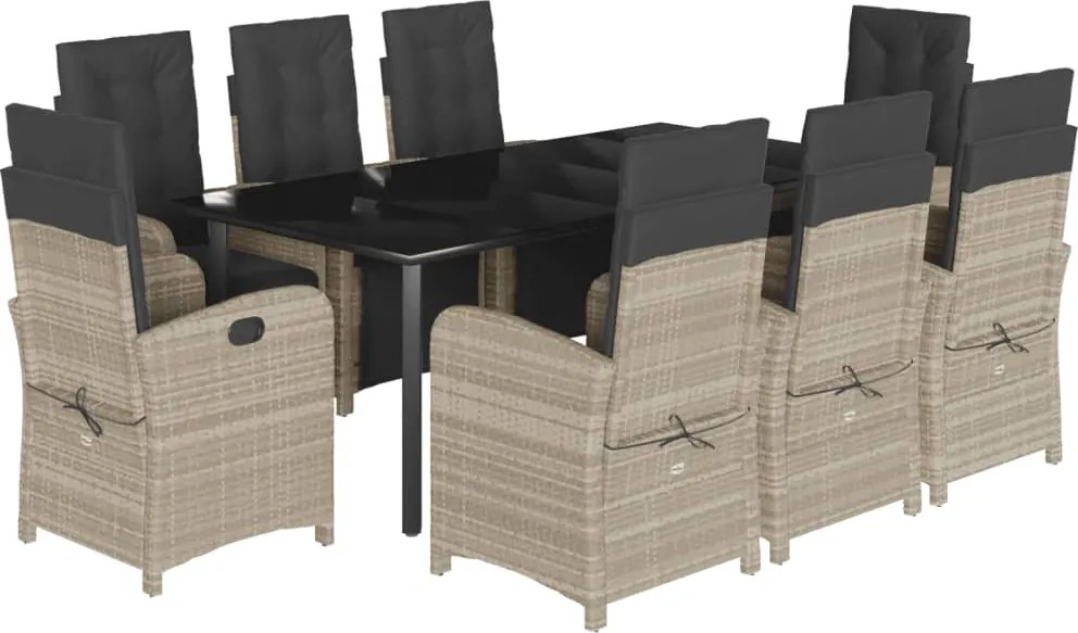 vidaXL 9részes világosszürke polyrattan kerti étkezőgarnitúra párnával