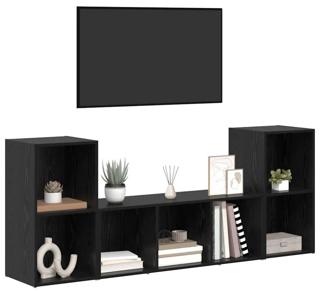 TV szekrény 3 pcs Fekete 107 x 35 x 37 cm Faanyag